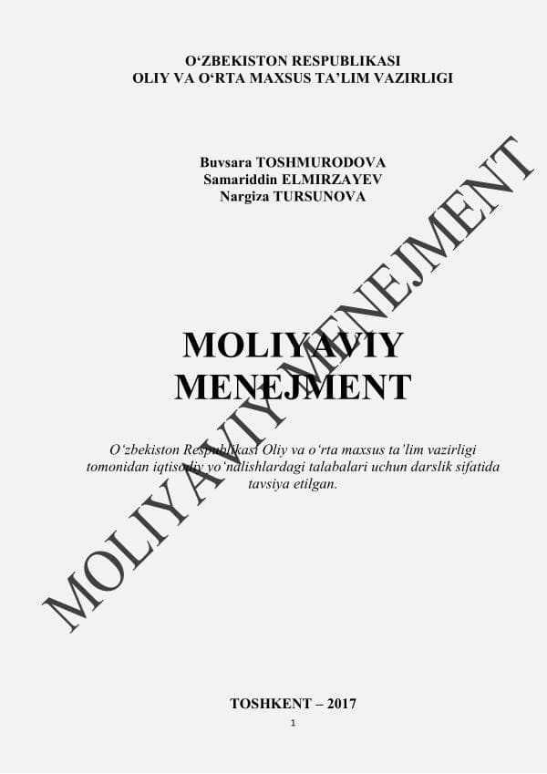 Moliyaviy menejment, Toshmurodova B.E., Elmirzayev