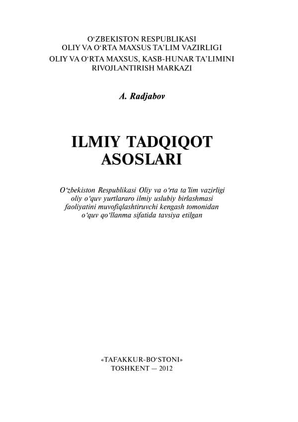 Ilmiy tadqiqot metodologiyasi, A.Radjabov