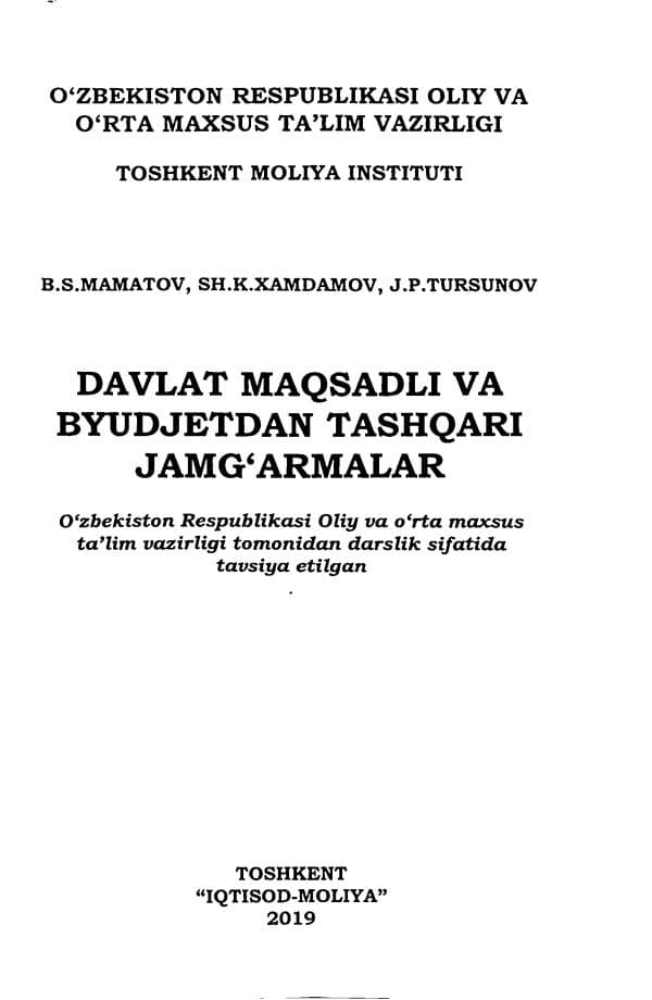 DAVLAT MAQSADLI VA BYUDJETDAN TASHQARI JAMG'ARMALAR