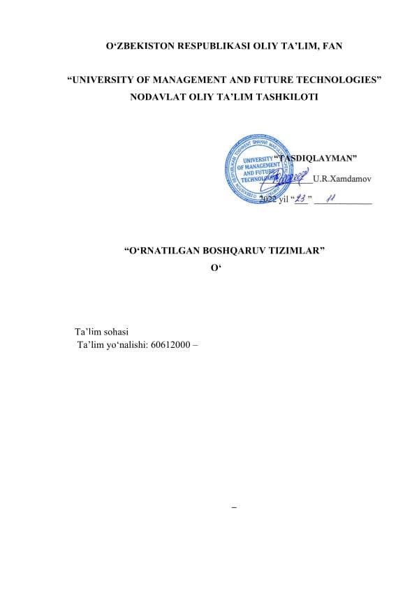 OʻRNATILGAN BOSHQARUV TIZIMLAR_fan dasturi