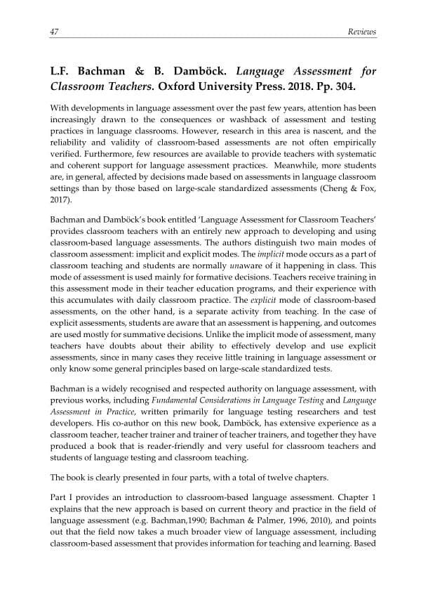 Bachman L and Dambock B. Learning assessment for classroom teachers.